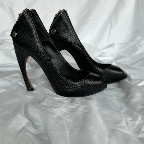 ALEXANDER MCQUEEN Faithful black leather zip biker peeptoe bootie EU37 - Picture 5 of 5